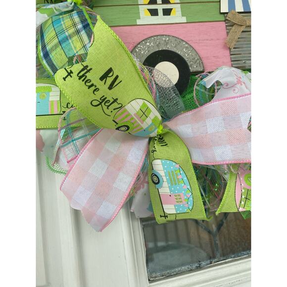 Easter Blessings Camper Sweet Camper RV There Yet Deco Spring Mesh Ribbon Wreath - Picture 2 of 7
